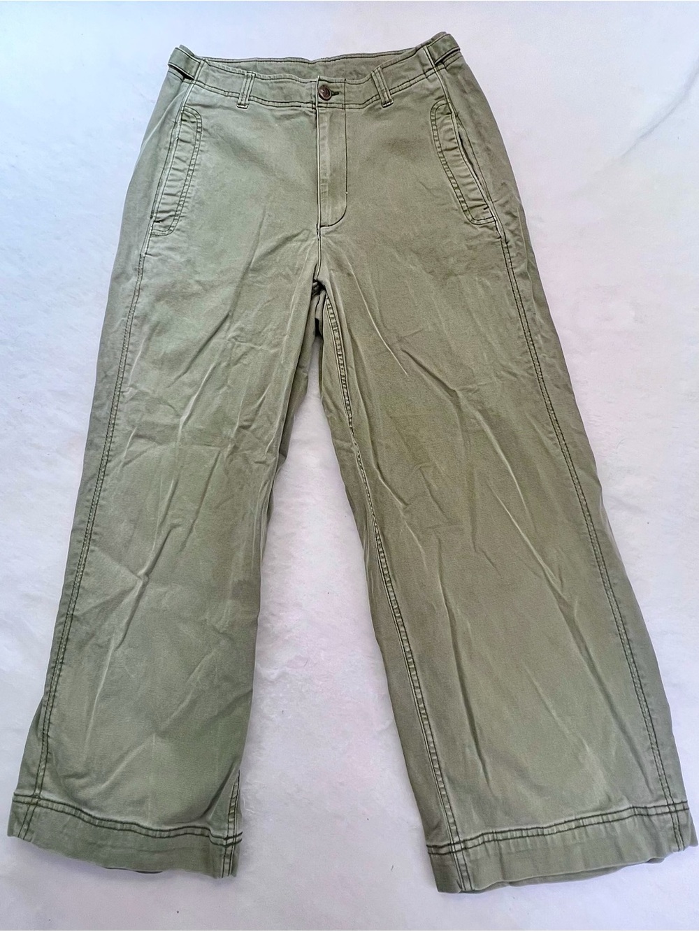 Old Navy Womens High Rise Wide Leg Pants Olive Green Size 12 Twill Chino